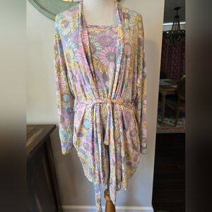 Gap Maternity Size Medium Retro Floral Modal Robe w/ Matching Tank Lounge Soft